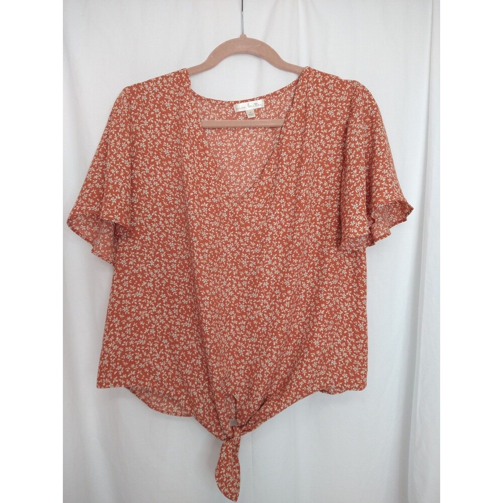 Nine Britton Size M Ditzy Floral Tie Front Shirt Women Flowy Short Sleeve